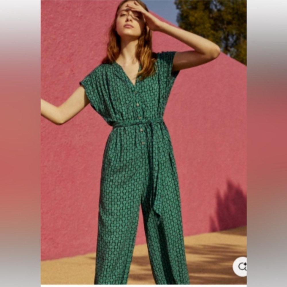 Maeve Anthropologie Geoscape Green Jogger Cuffed Ankle Jumpsuit small workwear